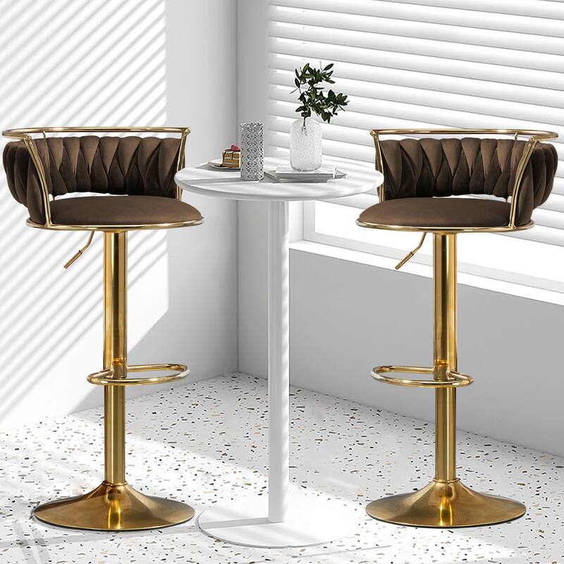 Set of 2 Velvet Adjustable Swivel Bar Stools