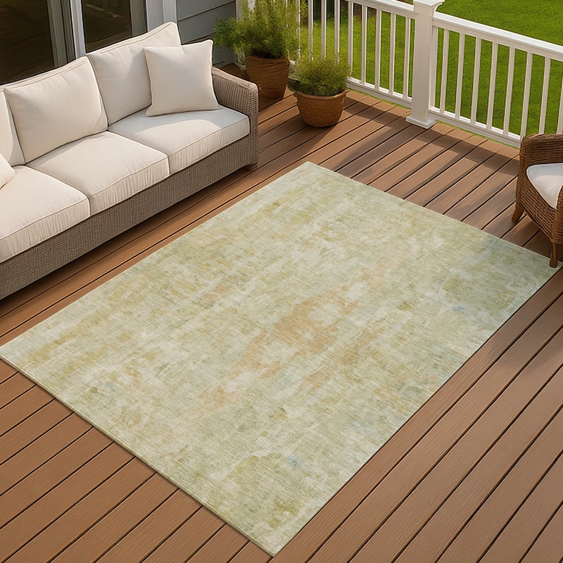 Machine Washable Indoor/ Outdoor Muted Ombre Chantille Rug - Celery - 5' x 7'6"