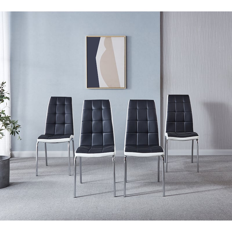 Set of 4 Modern Lattice Design Leatherette Dining Chair with Metal Legs