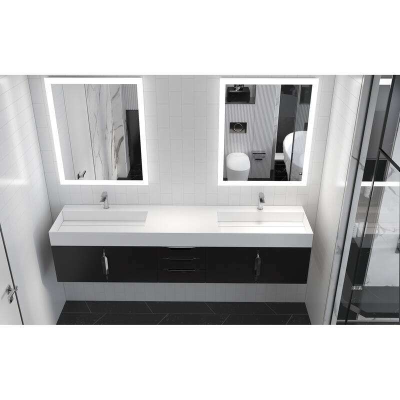 Amazon 84" Wall Mounted Double Bathroom Vanity Set w/ White Top