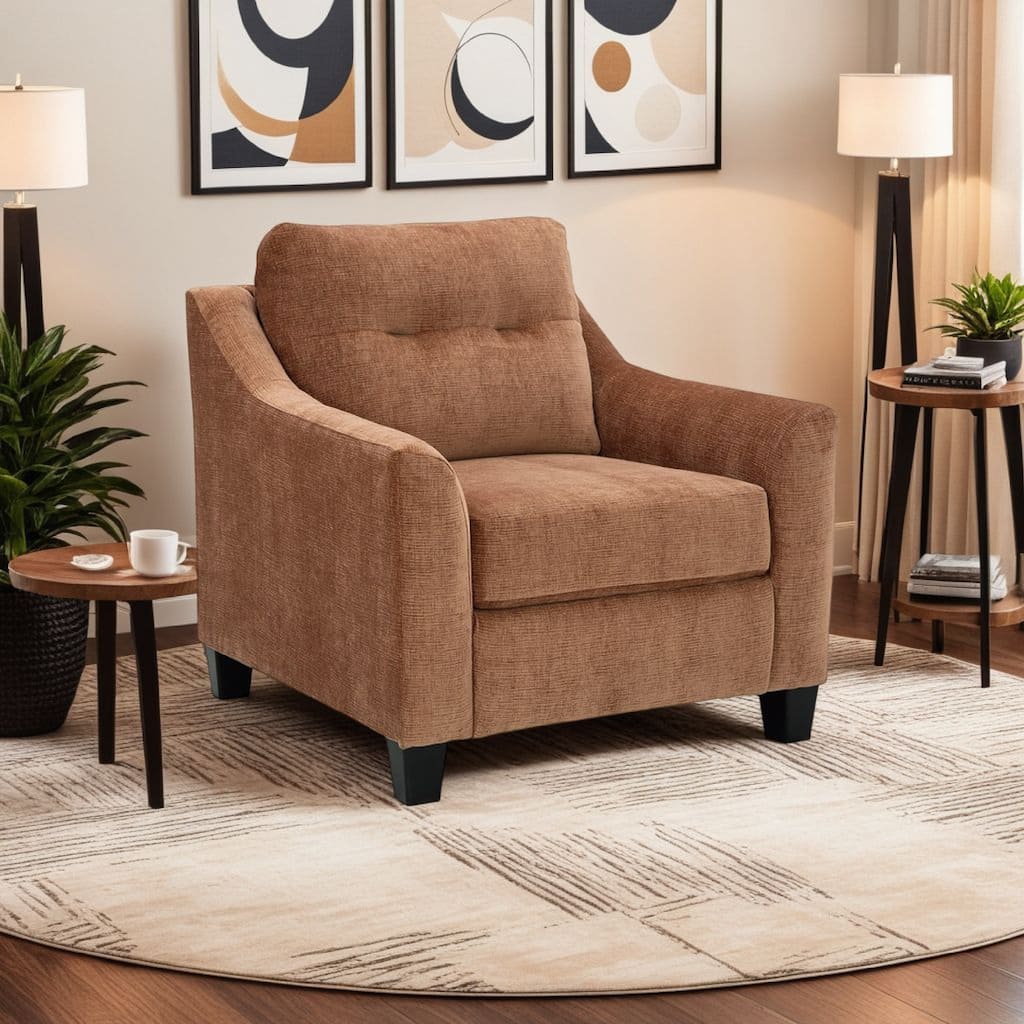 Emilia Accent Chair, Flared Arms, Soft Clay Brown Tufted Polyester