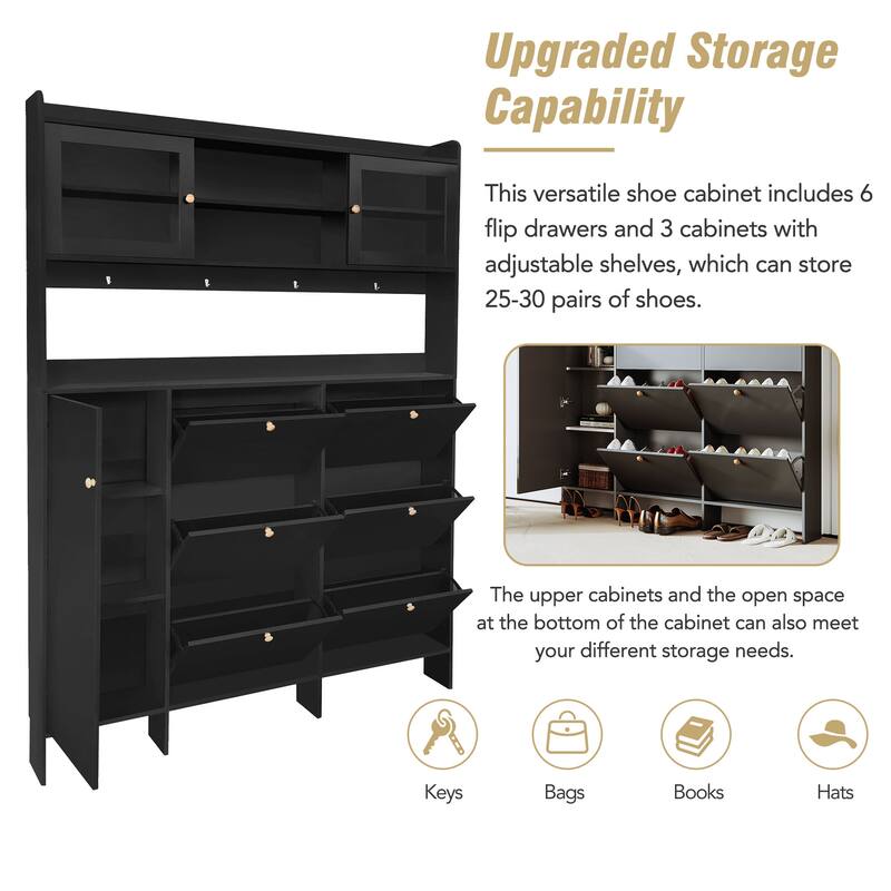 Multifunctional Shoe Cabinet with Shelf & 6 Flip Drawers