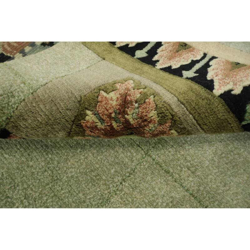 Hand Knotted Oriental 100% Wool Carpet Modern Geometric Green Nepalese Area Rug - 9' 0'' X 6' 0''