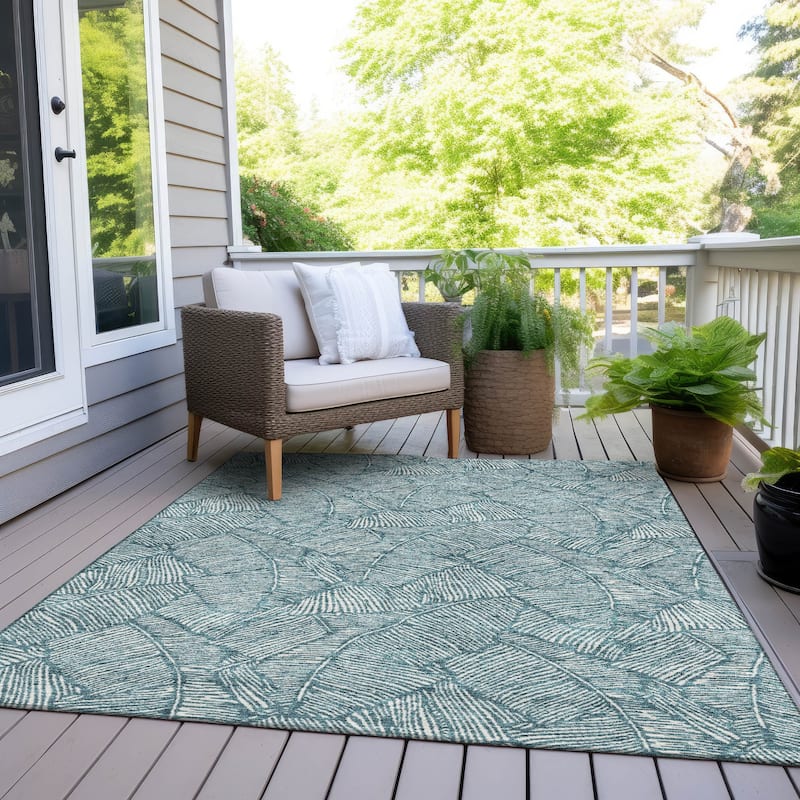 Machine Washable Indoor/ Outdoor Chantille Tropical Palm Rug - Teal - 9' x 12'