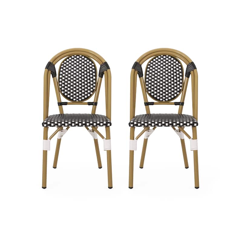 Outdoor PE Ratten and Aluminum French Bistro Chairs, Set of 2