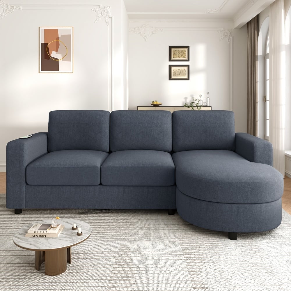84.6" Modern Sectional Sofa with Curved Chaise Lounge & USB Ports