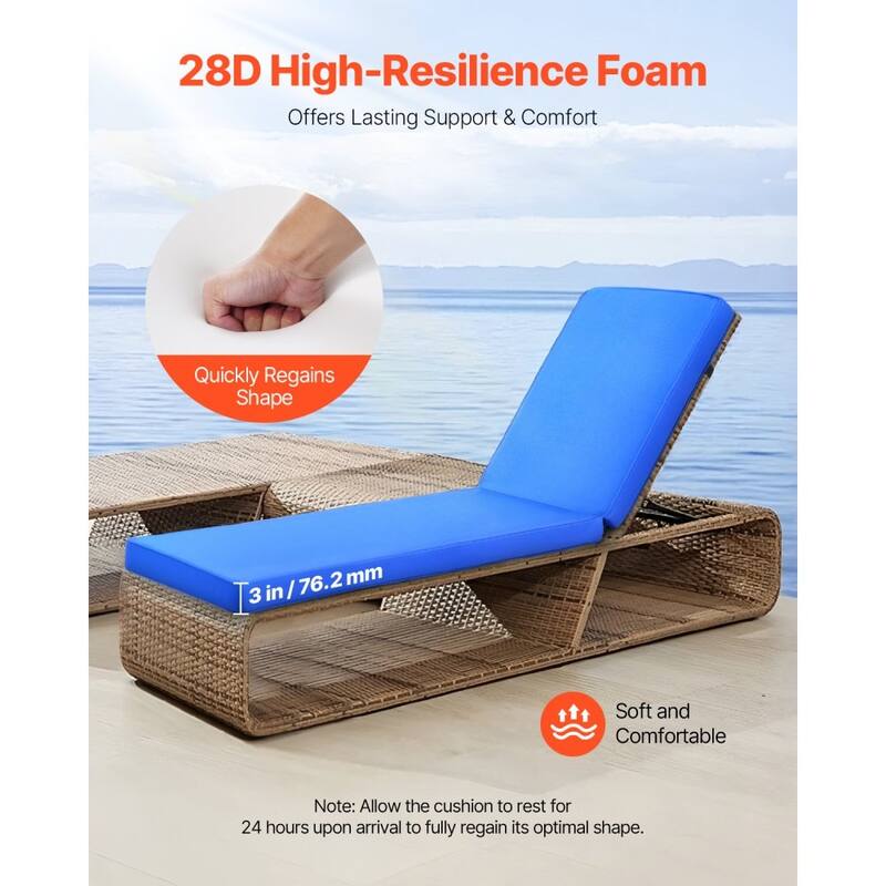 Patio Chaise Lounge Cushion with High Resilience Foam and Fade Resistant Ties for Outdoor - 72.04 x 21 x 2.95 in