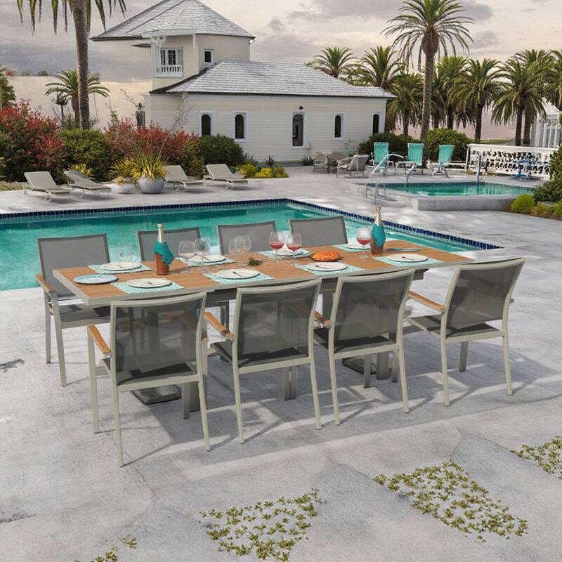 Catania Grey Seagull 9-Piece Aluminum Outdoor Dining Set with Sling Set in Pewter - N/A