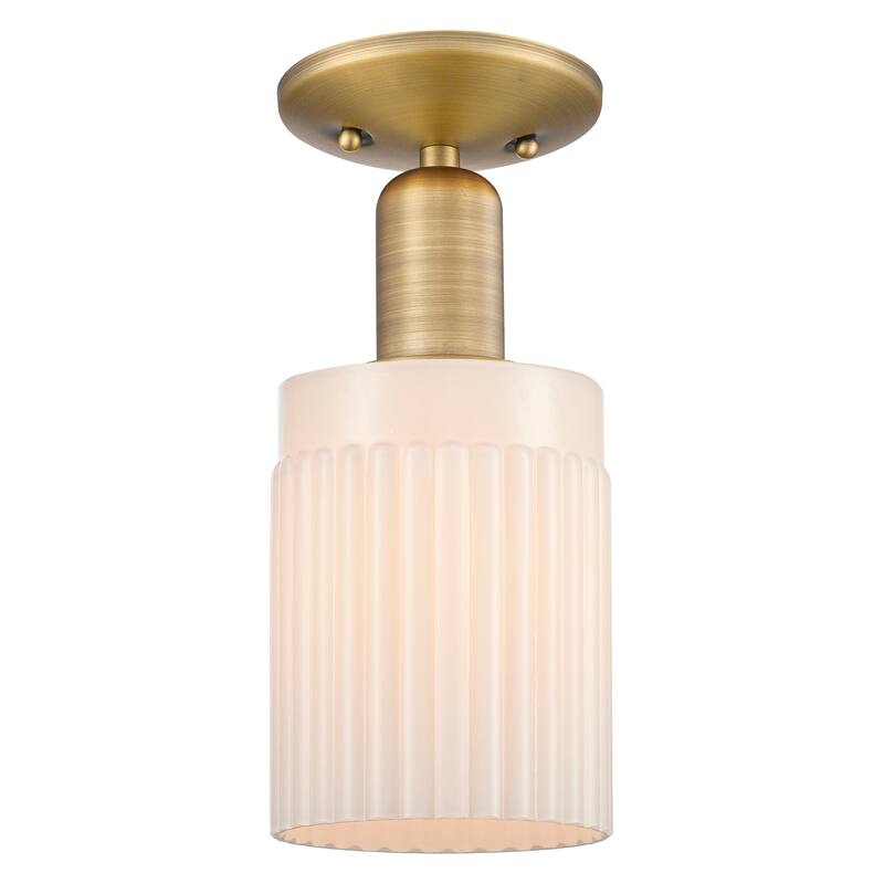 Innovations Lighting Endless Possibilities Arcadia - Hadley - 1 Light 5" Semi-Flush Mount - Brushed Brass/Matte White