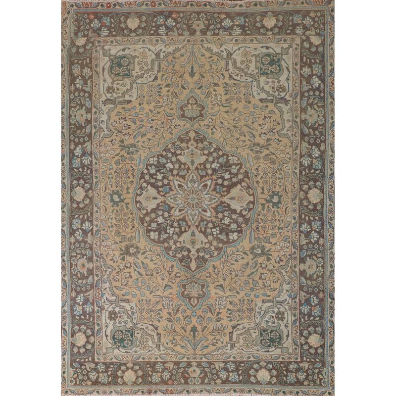 Traditional Tabriz Persian Vintage Area Rug Handmade Wool Carpet - 6'8"x 9'5"