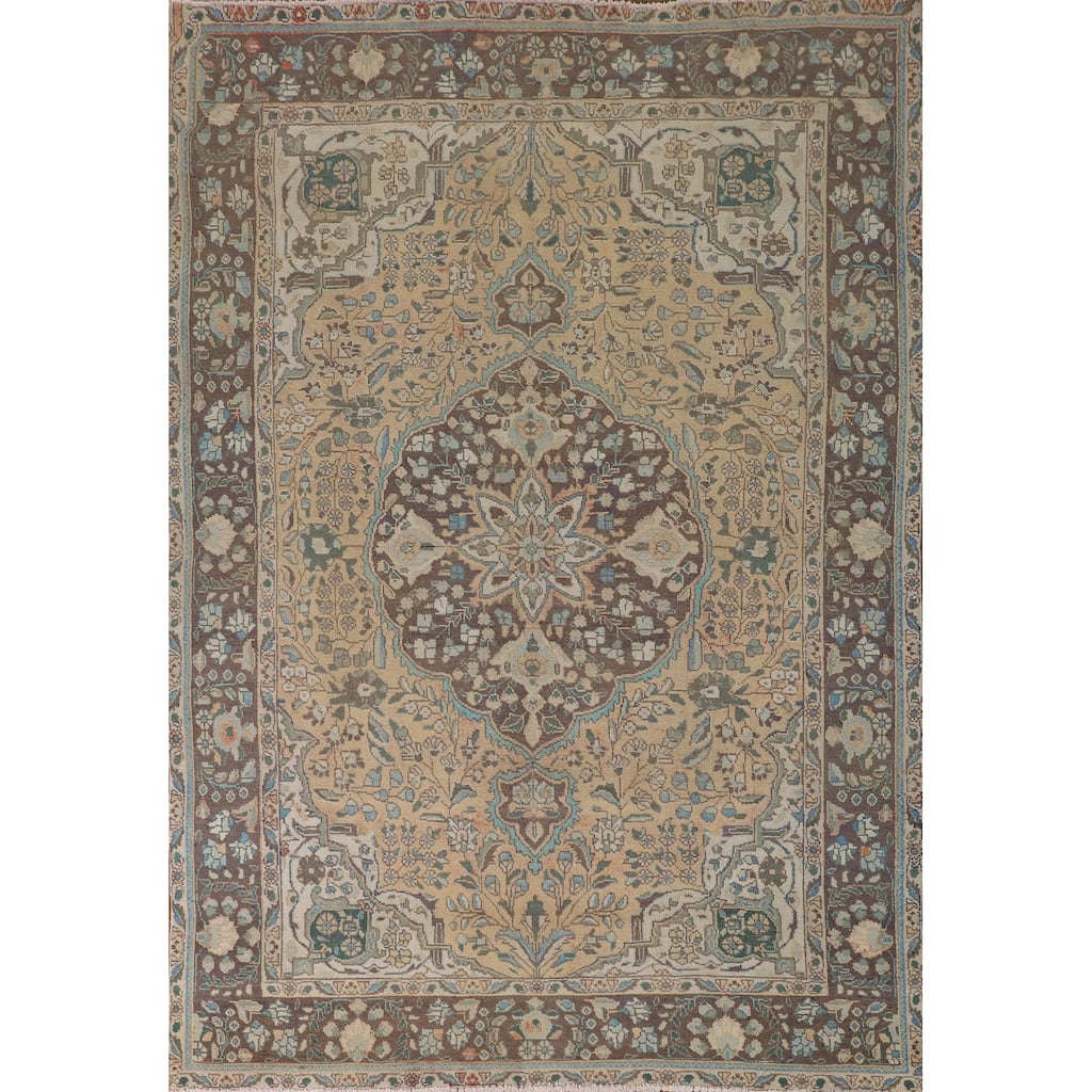 Traditional Tabriz Persian Vintage Area Rug Handmade Wool Carpet - 6'8"x 9'5"