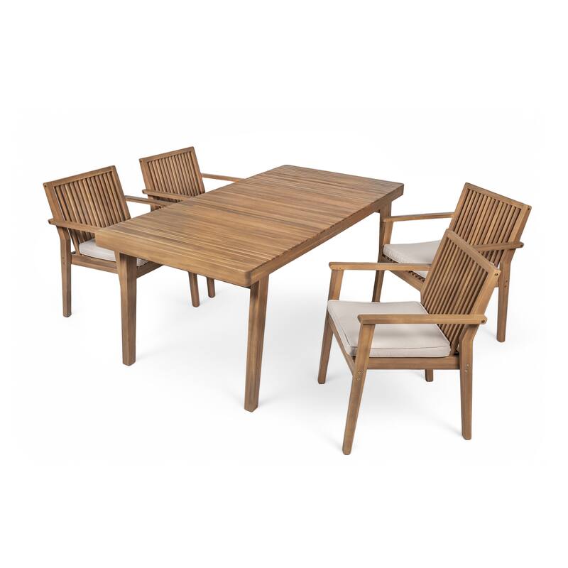 Roomfitters Patio Dining Chairs, Acacia Wood Armchairs with Cushions, Outdoor Seating in Brown