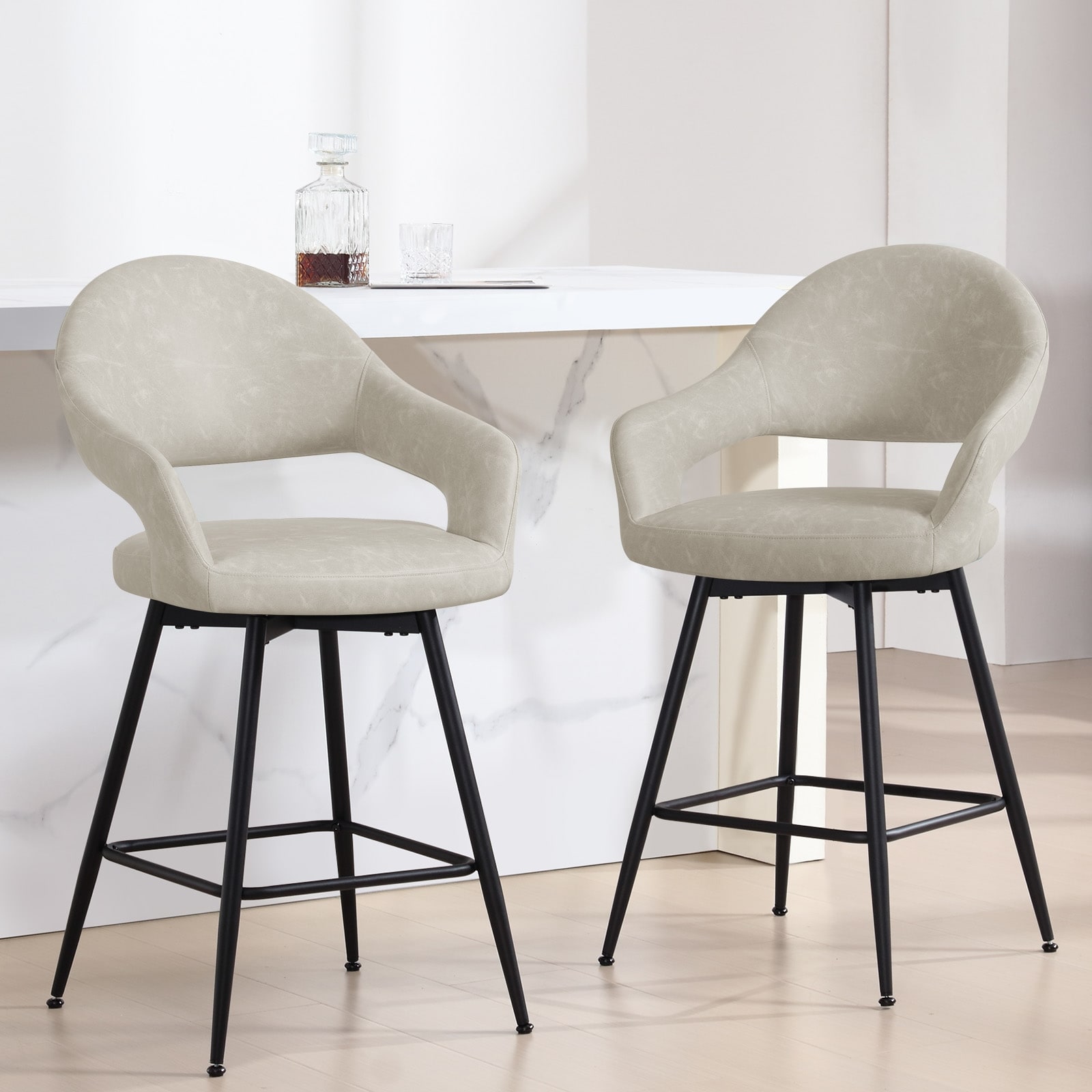 Bailey Boucle Upholstered Rattan Bar Stool or Counter Height Stool with Natural Rattan Woven Back For Kitchen Island