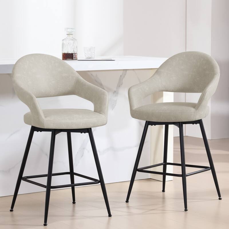 26" Velvet/ Faux Leather Counter Height Swivel Bar Stools Set of 2/4 - 39.2"H x 20.4"W X 22"D