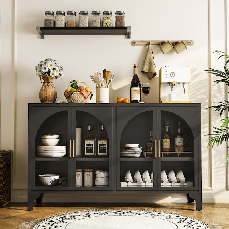 53.2"W Metal Sideboard Buffet Cabinet with Glass Doors