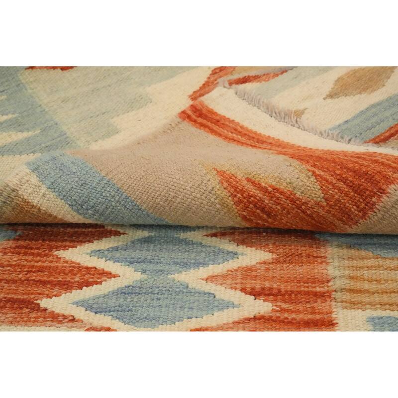 Hand Woven Oriental 100% Wool Carpet Southwestern Tribal Navy Blue & Blues Kilim Runner Rug - 9' 7'' X 2' 9''