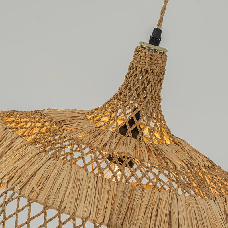 Aurelia 1-Light Raffian Dome Pendant, Coastal Boho - Handwoven - 20" Wide
