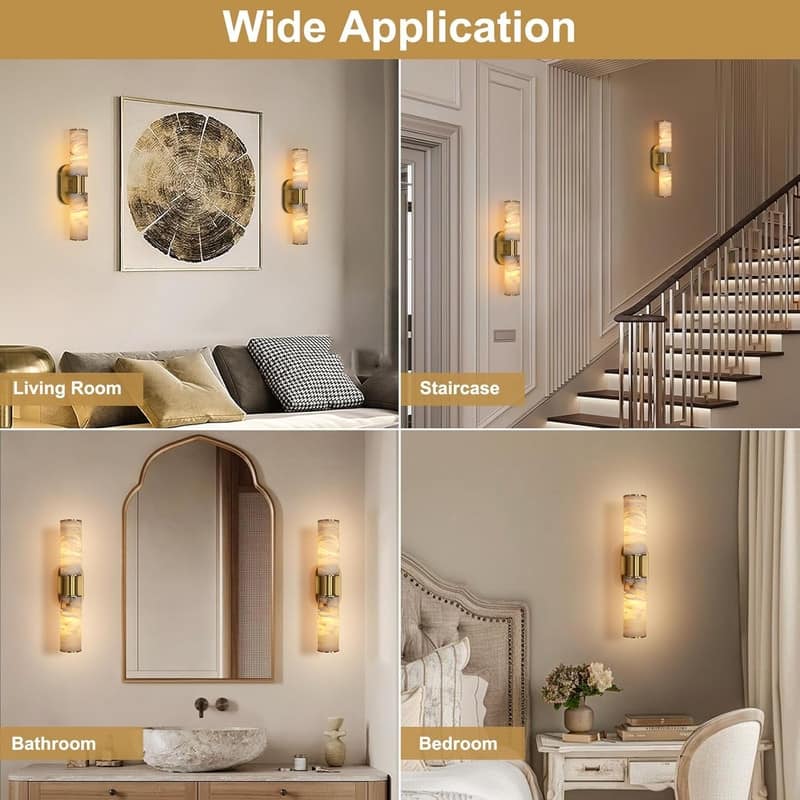 KAYLA Alabaster Wall Sconce 22", Modern Brass Wall Light, Spanish Natural Marble Indoor Sconces