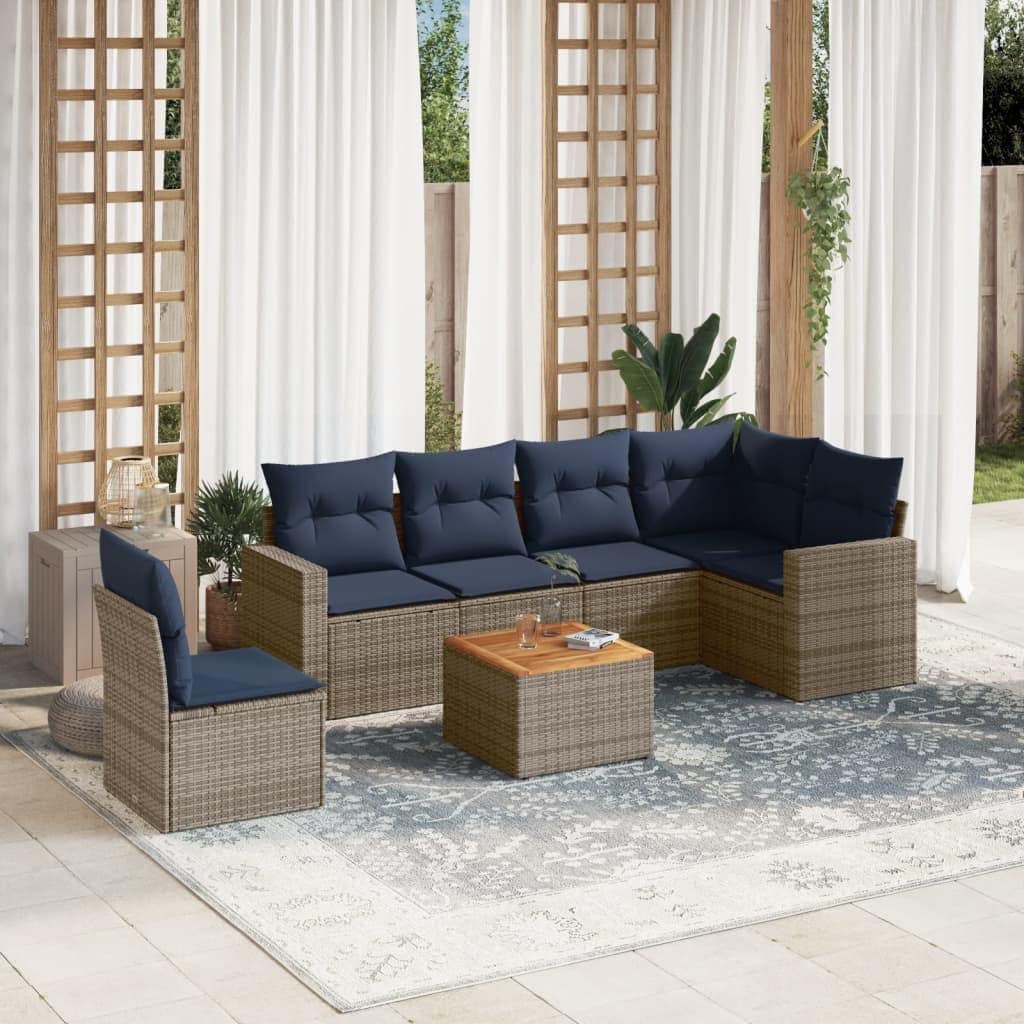 vidaXL Patio Sofa Set with Cushions Outdoor Furniture 7 Piece Poly Rattan - 25.8x 24.4x 27.2