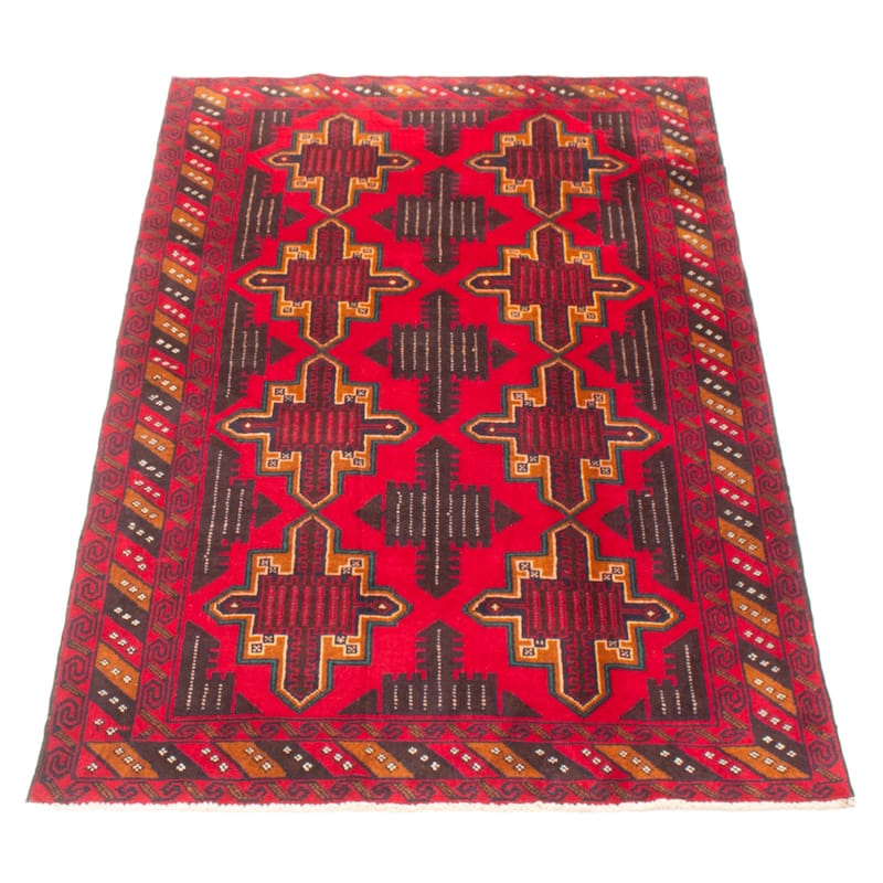 ECARPETGALLERY Hand-knotted Teimani Red Wool Rug - 3'9 x 6'7