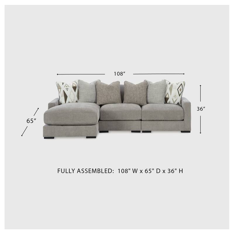 Signature Design by Ashley Aslan Court Light Gray 3-Piece Sofa Sectional with Chaise - 109" W x 65" D x 36" H