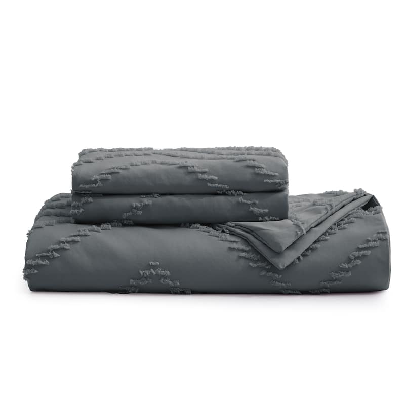 3 Piece Tufted Clipped Jacquard Geometric Oversized Duvet Cover Set