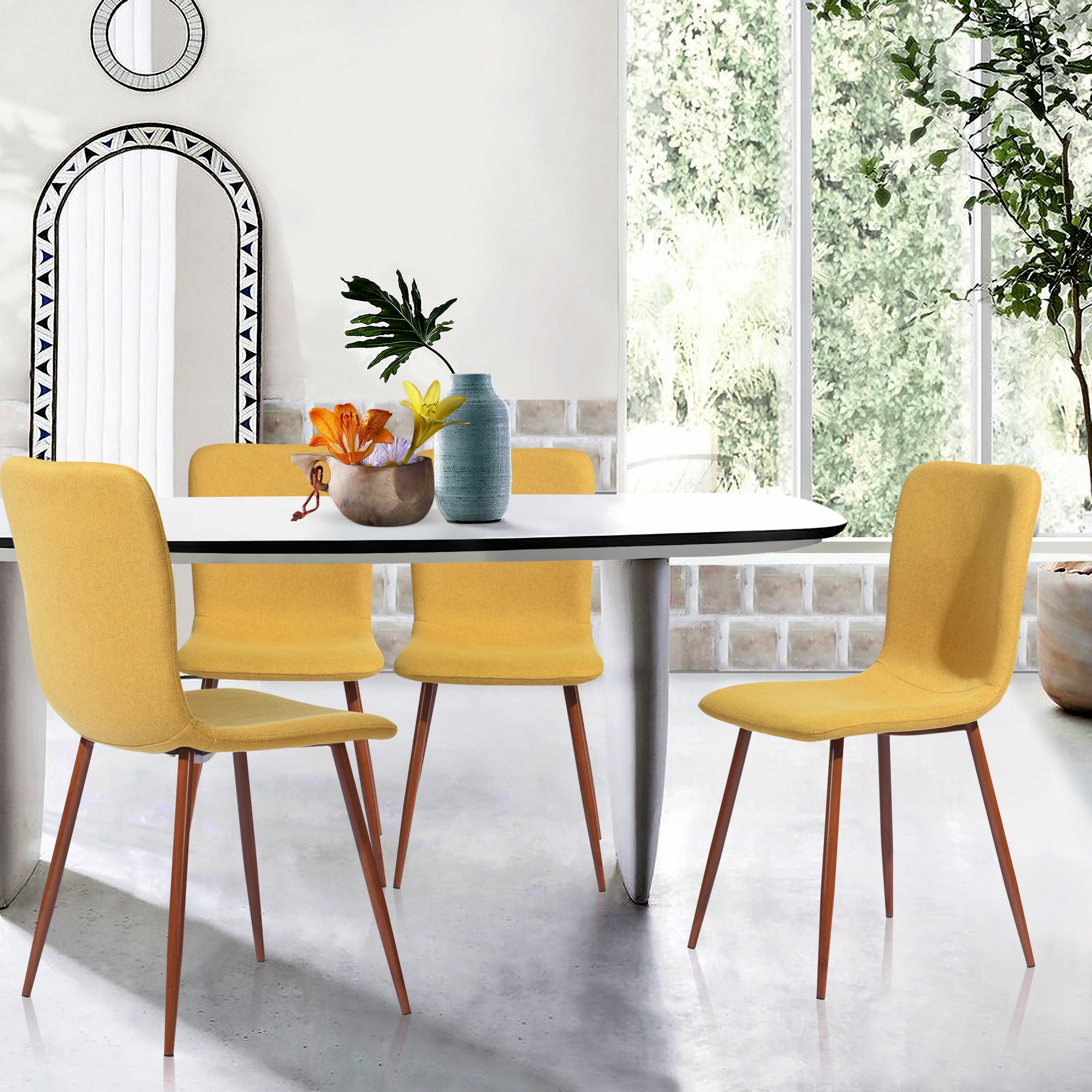 Homy Casa Mid century Modern Fabric Dining Chairs Set of 4 On