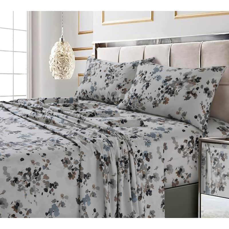 300 Thread Count Cotton Ultra-soft Printed Deep Pocket Bed Sheet Set - Twin - lisbon grey-multi