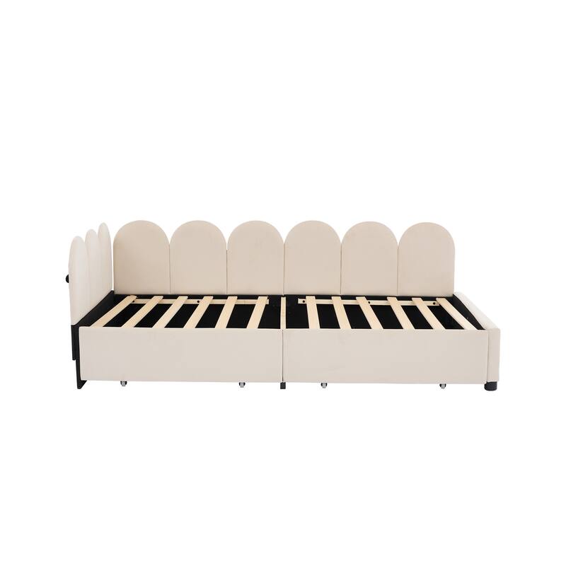 Twin Size Upholstered Daybed with 2 Storage Drawers, Velvet Sofabed with Soft Fabric Headboard, No Box Spring Needed
