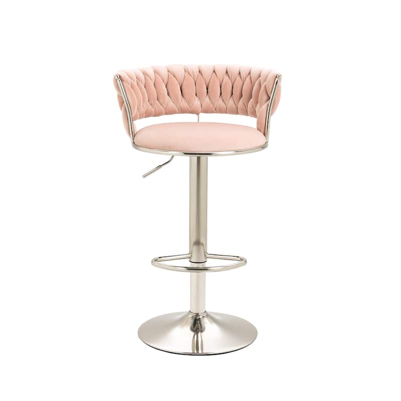 Velvet Swivel Adjustable Height Bar Stools With Sliver Footrest(set of 2)