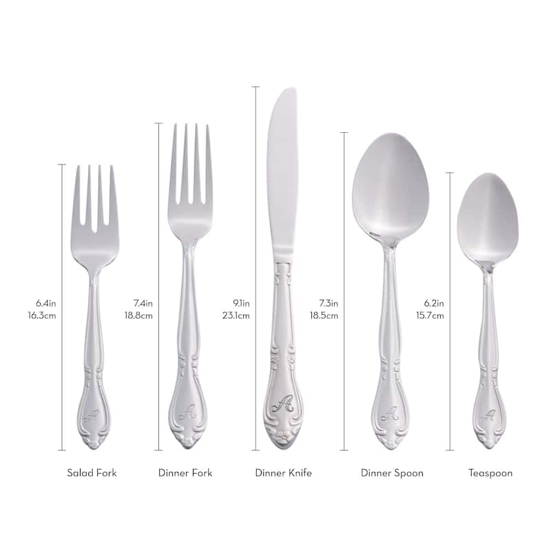 RiverRidge Rose Flatware 46-Piece Monogrammed and Non-Monogrammed Stainless Steel Silverware Set for 8