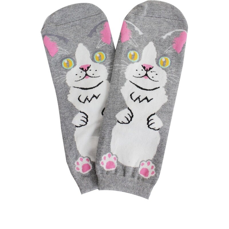 Shop Ladies Cat Print Socks Color Heather Grey Free Shipping