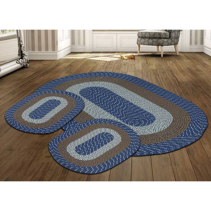Better Trends Country Braid 100% Polypropylene 3 Pc Set Stain Resistant, Double Sided Reversible Indoor Area Utility Rug - 3 Piece Set (20" x 30" | 36" x 60" | 20" x 30") - Chambray Stripe