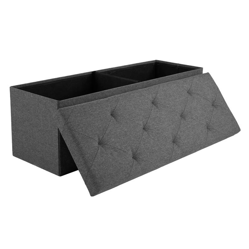 Multi-Functional Storage Ottoman Bench, Plush Linen Fabric, Foldable Design - 15"D x43"Wx15"H