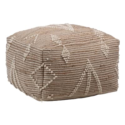 Edith Jute Inlay and Wool Upholstered Pouf, Natural