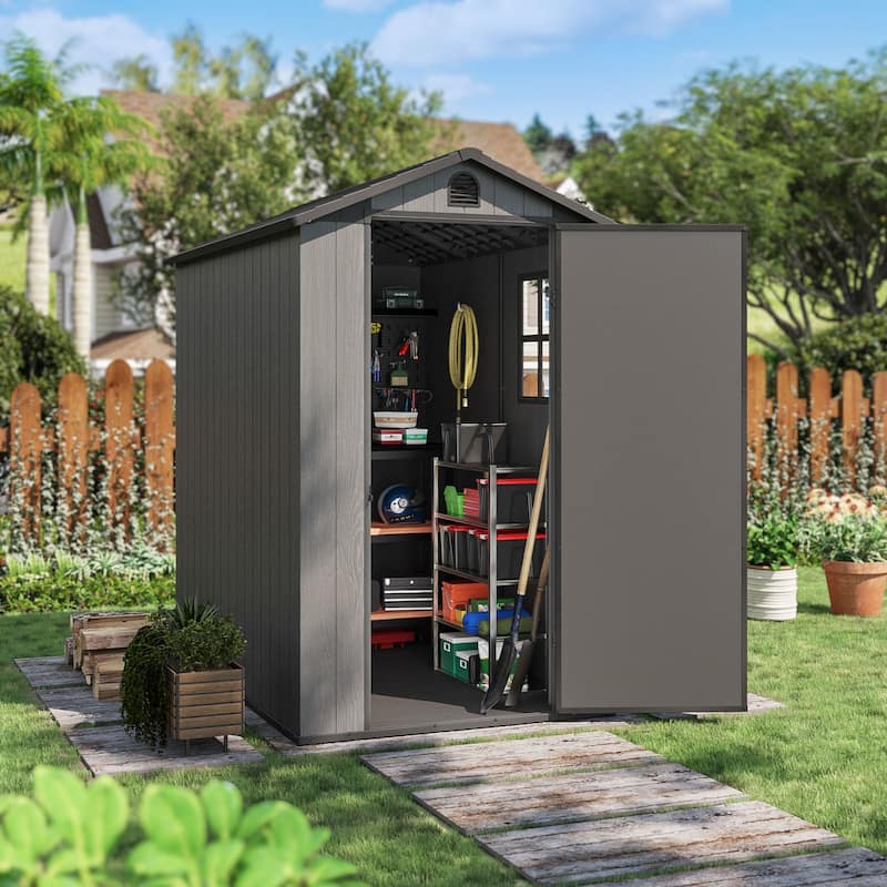 Patiowell 4' x 4' & 4' x 6' & 4' x 8' Plastic Outdoor Storage Shed, Resin Shed with Floor and Window for Patio Furniture,Tools