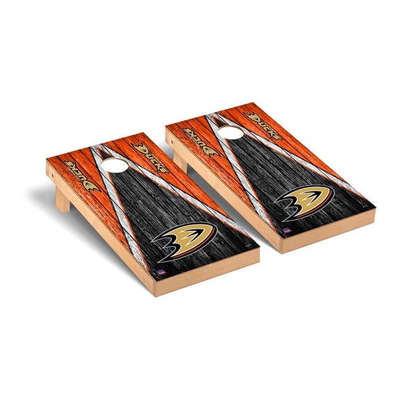 slide 2 of 5, Anaheim Ducks NHL Triangle Cornhole Board Set Include Carrying Case