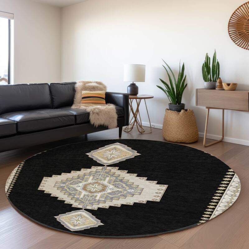Premium Washable Super Soft Traditional Boho Mayfield Rug - Black - 8' x 8'
