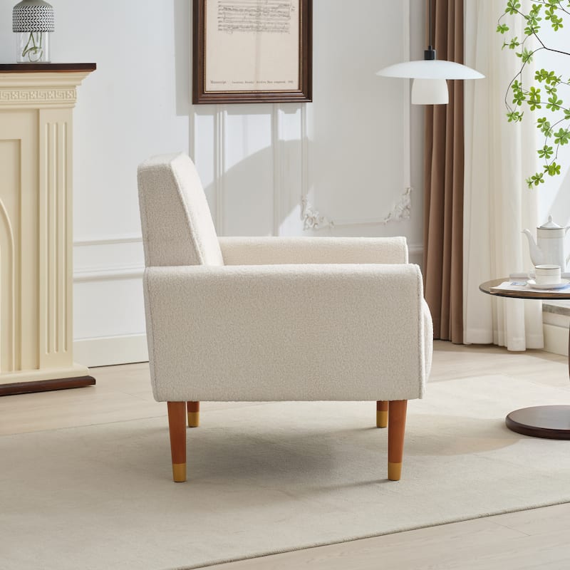 Living Room Chair Modern Biscuit Tufted Accent Chair with Solid Wood Legs and Armrests for Office, Bedroom, Reading Corner