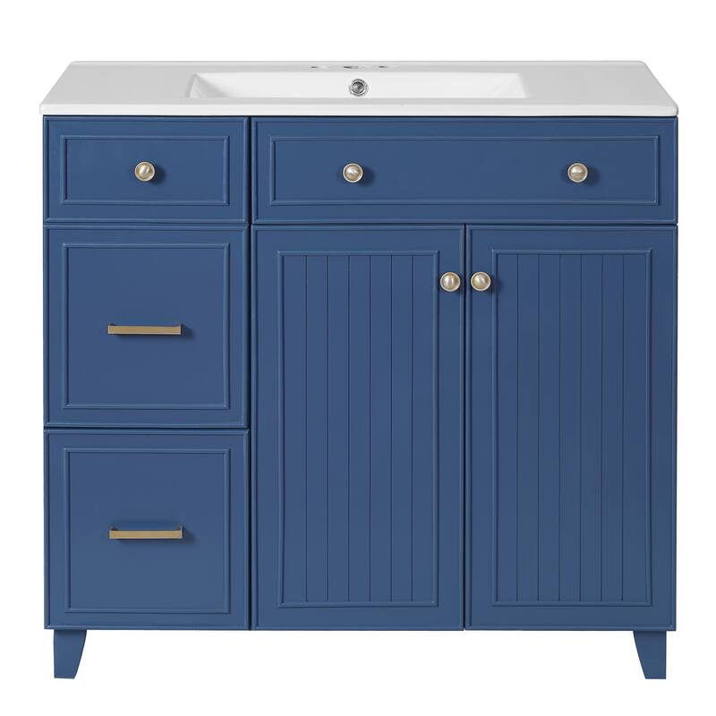 Bathroom Vanity Storage Cabinet with Standard and Double-Layer Drawers, Groove Design Soft Close Doors and Adjustable Shelf