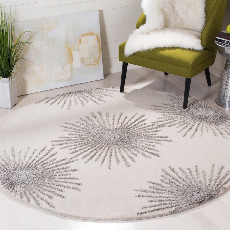 SAFAVIEH Handmade Soho Miyase Burst New Zealand Wool Rug - 6' x 6' Round - Ivory/Silver
