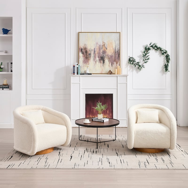 Swivel Accent Chair, 360-degree Swivel Barrel Chair with Teddy Upholstery, Comfy Pumpkin-Shaped Swivel Chair