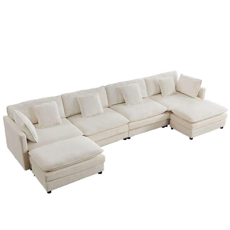 Mixoy 148''Oversized Modular Sectional Sofa, U-Shaped 6-Seater Corduroy Upholstered Deep Seat Sofa with 2 Movable Ottomans - 4+2