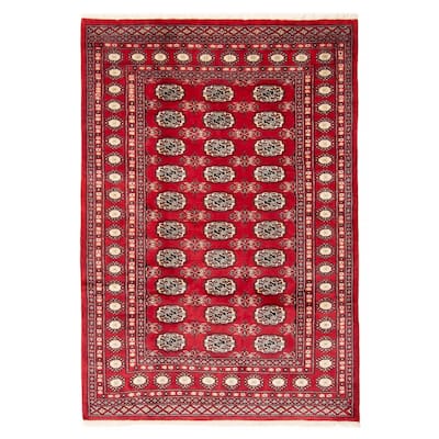 ECARPETGALLERY Hand-knotted Peshawar Bokhara Red Wool Rug - 4'2 x 5'11