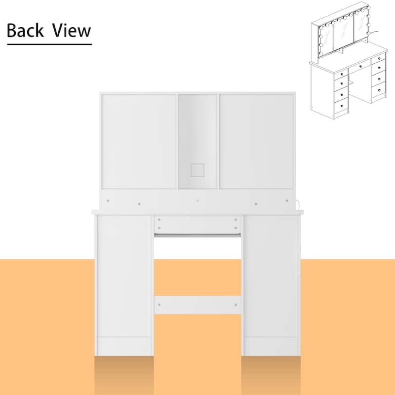 3-Mirror Vanity Table Stylish 9-Drawer Makeup Organizer Dressing Desk