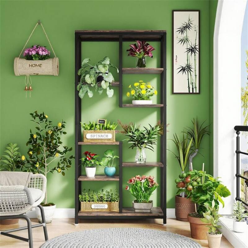 Industrial 6-Tier Staggered Bookshelf - Black