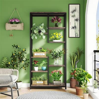 Industrial 6-Tier Staggered Bookshelf