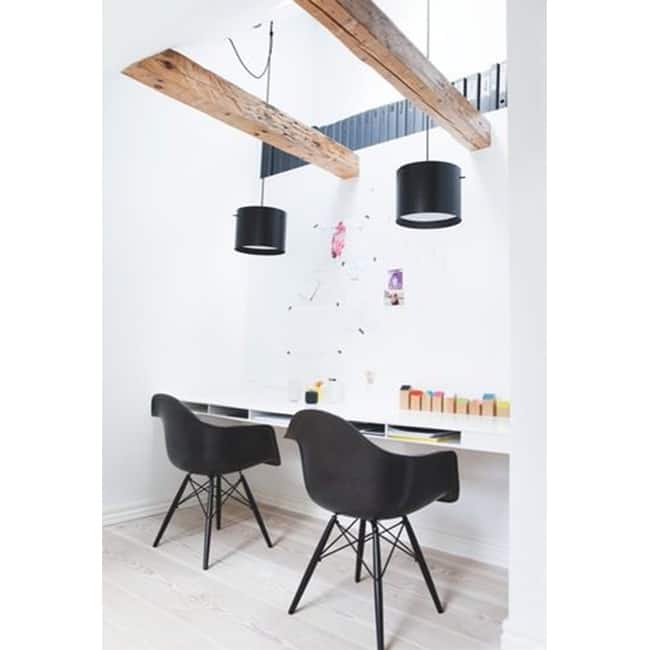 Set of 2 Color Modern Arm Chairs For Dining Room Kitchen Solid Molded Plastic Seat Dark Black Wood Eiffel Legs