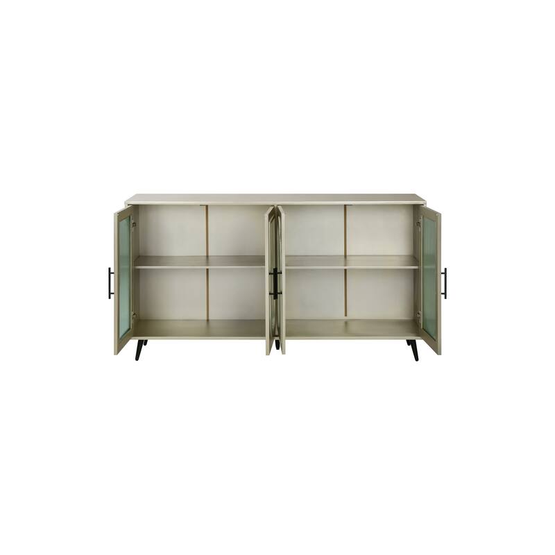 GDFStudio - Azureline Modern Wooden TV Stand with Glass Doors and Adjustable Storage for 65+ Inch TVs