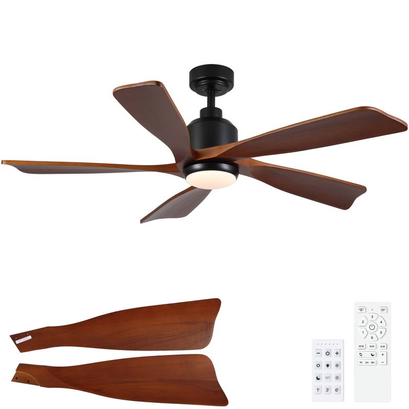YUHAO SylvanAir Modern 52 in. Flush Mount Outdoor/Indoor Ceiling Fan with 3 Solid Wood Blades and DC Reversible Motor